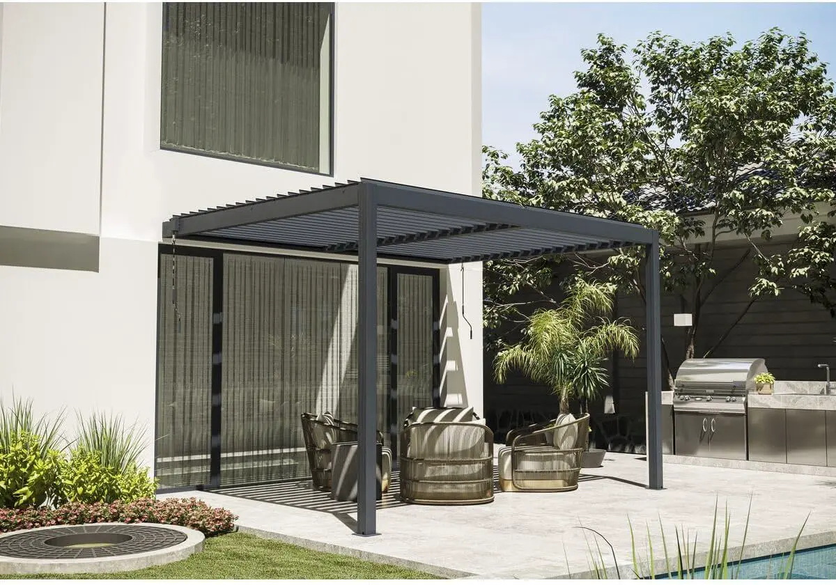 Pergola anthracite 3 x 4 m adossée vue 2