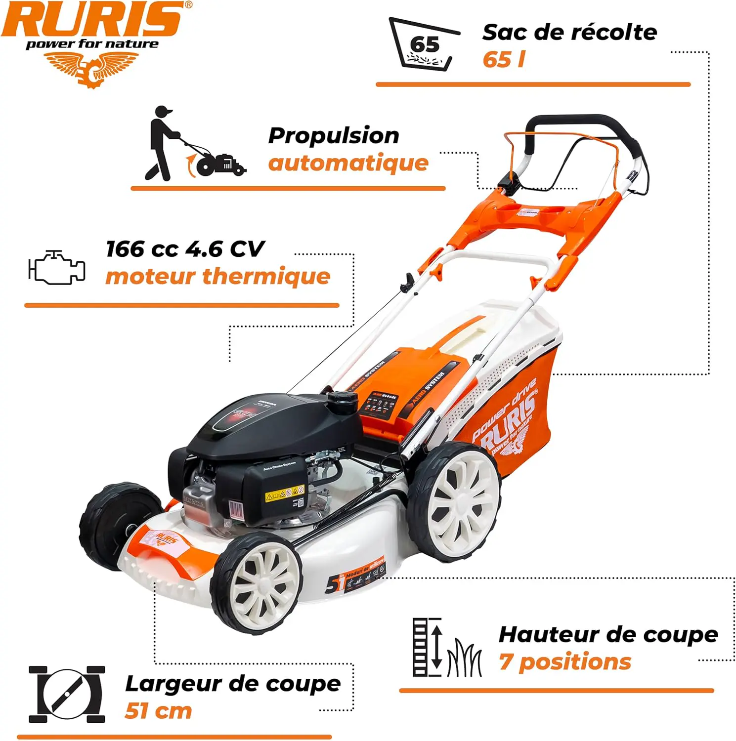 Tondeuse autoportée en acier orange vue 2