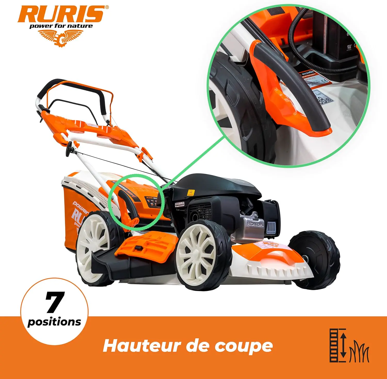 Tondeuse autoportée en acier orange vue 4