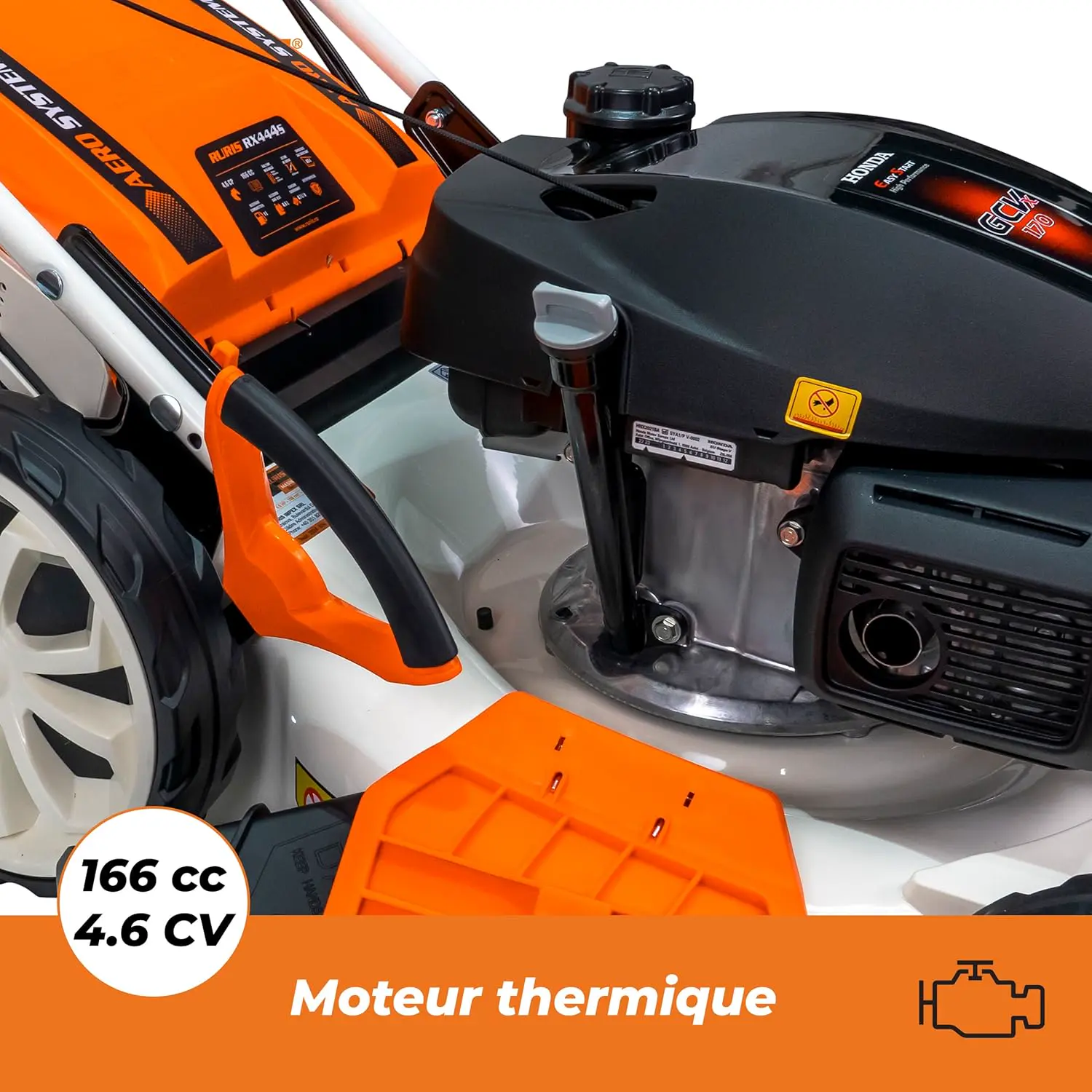 Tondeuse autoportée en acier orange vue 6