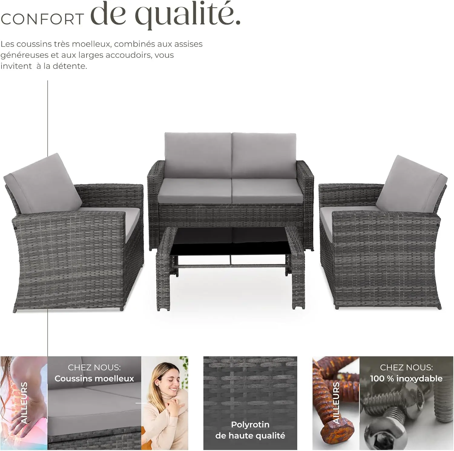 Salon de jardin 4 places en acier 110 x 58 cm vue 3