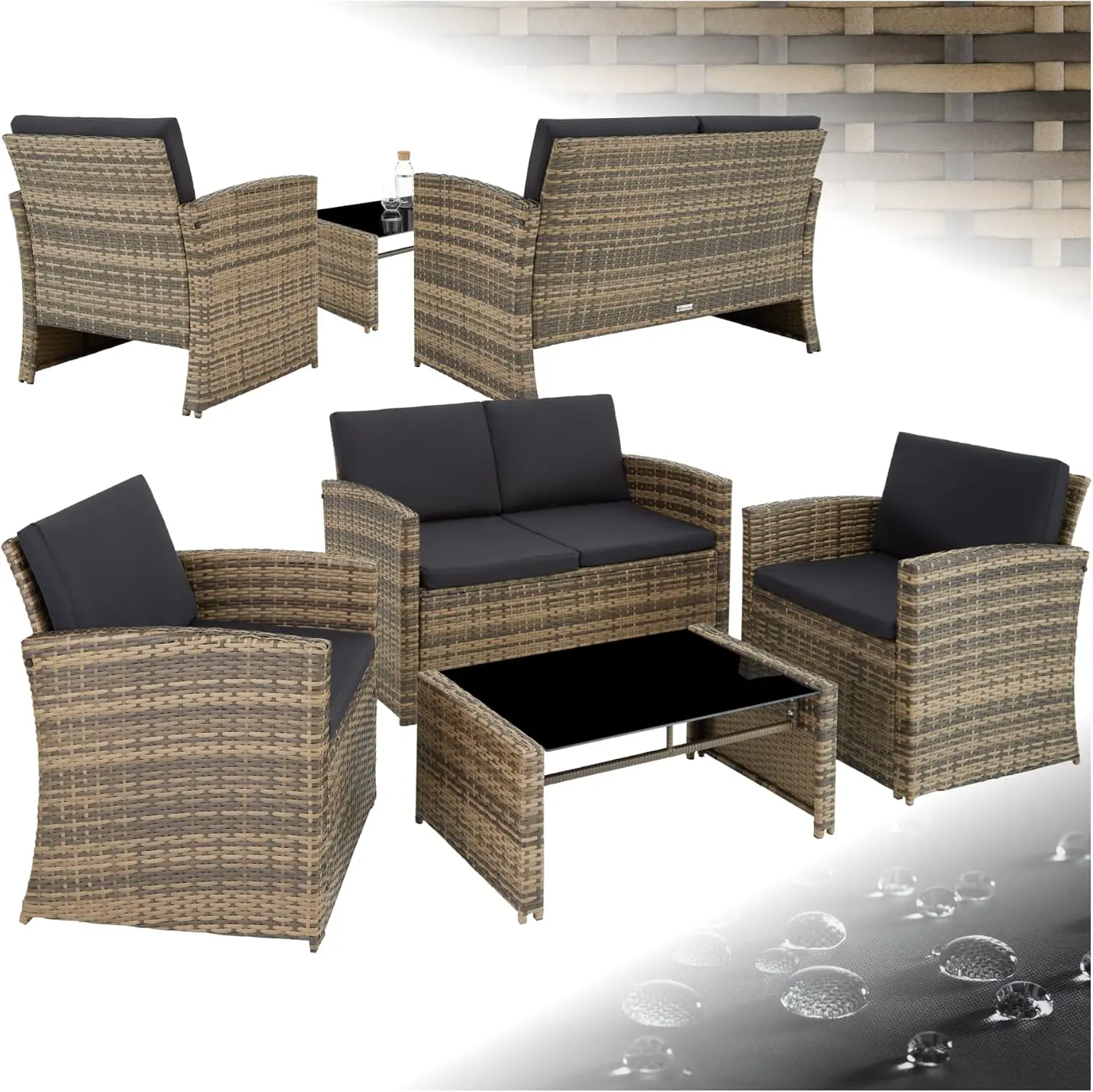 Salon de jardin 4 places marron naturel