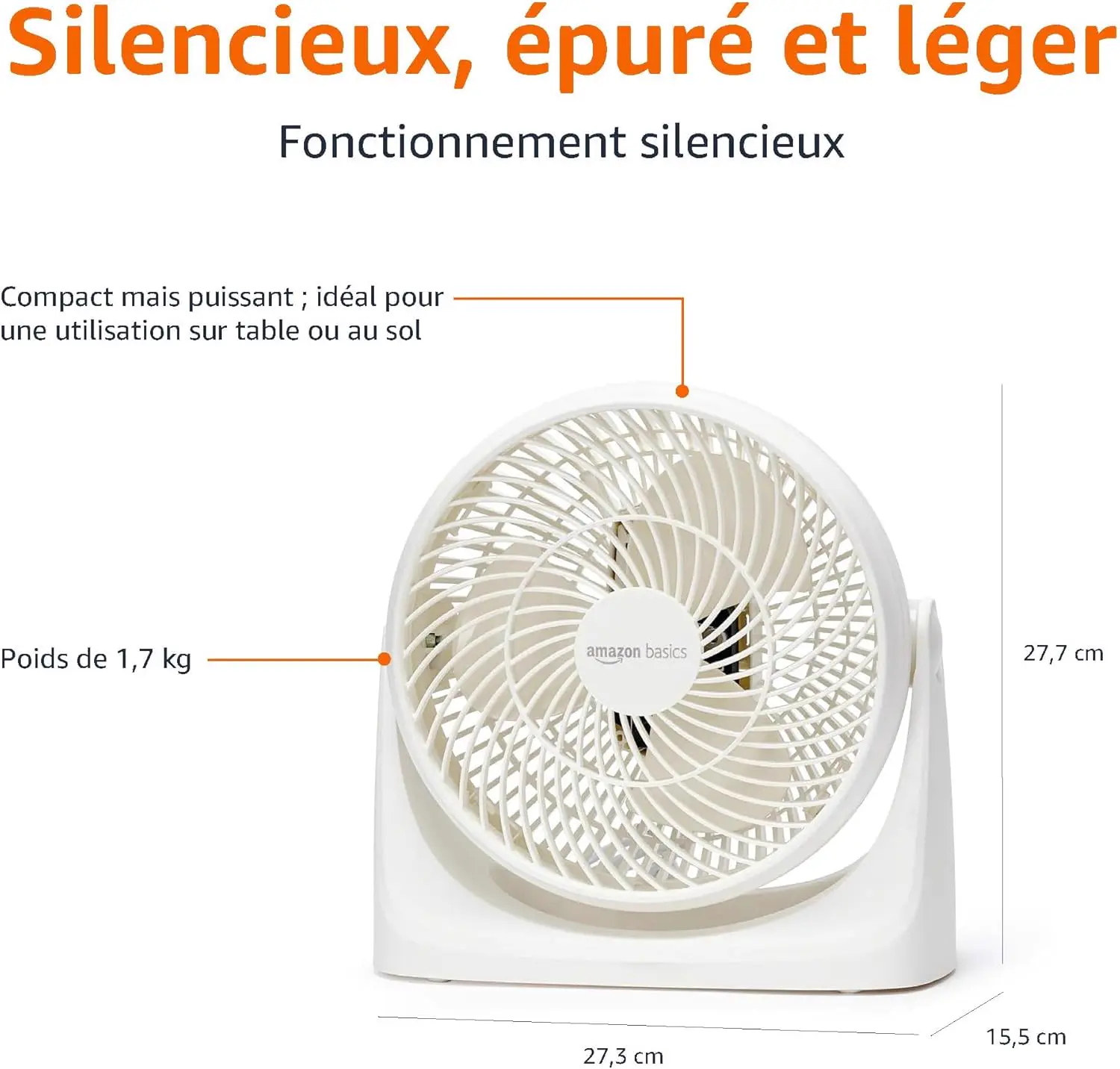Ventilateur blanc 27,3 x 27,69 cm vue 4