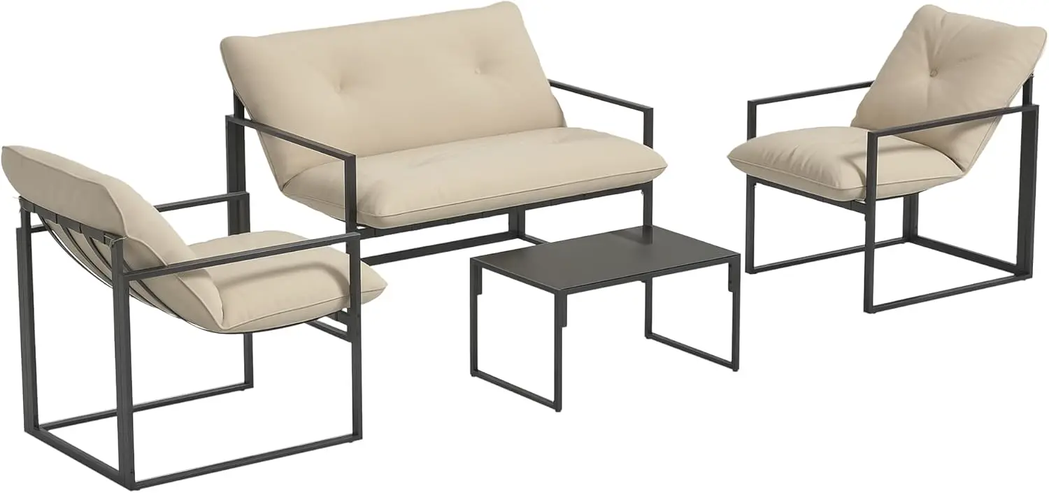 Outsunny Salon de Jardin extérieur 4 pièces avec Coussins Ultra-épais