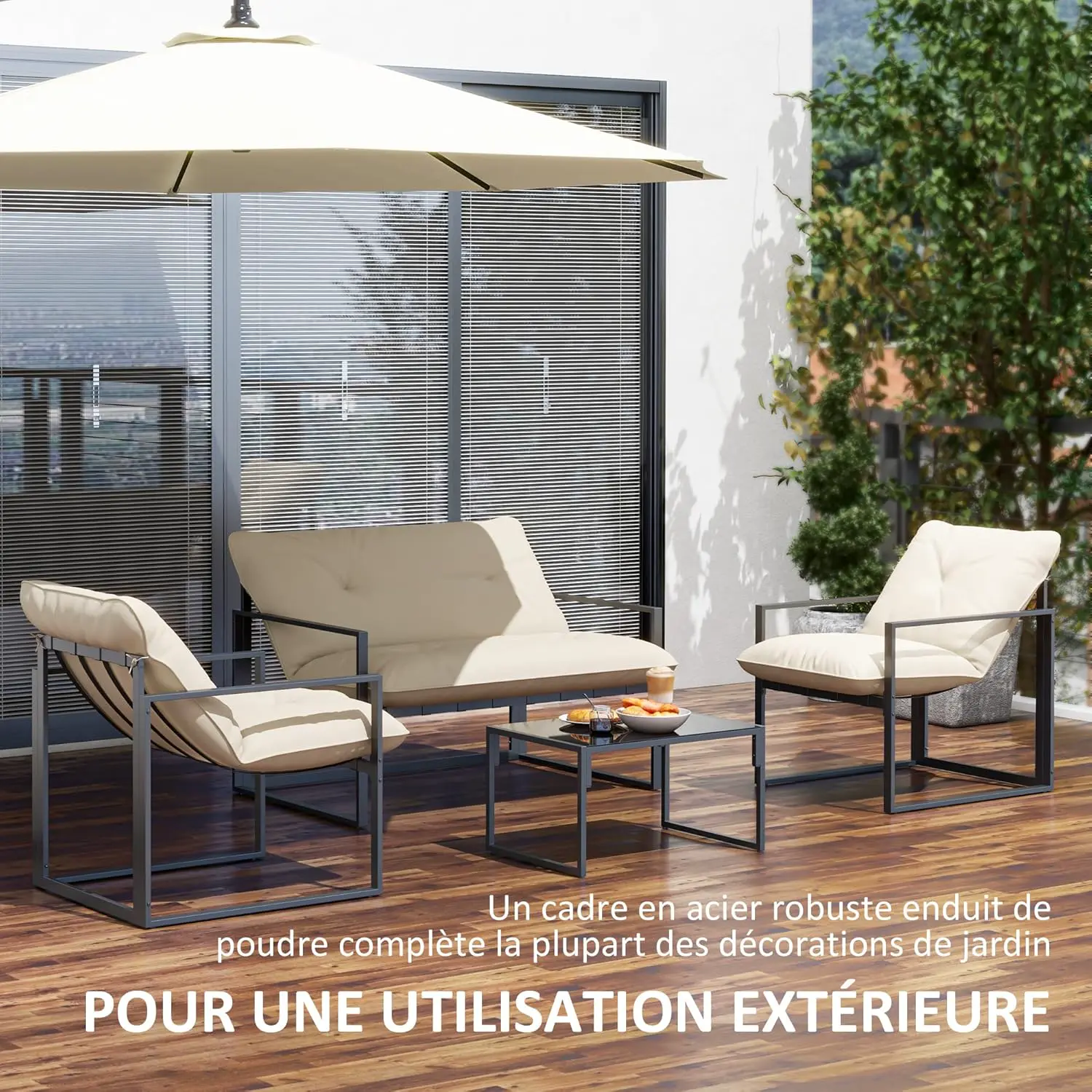 Salon de jardin 2 places en acier gris 70 x 67 vue 5