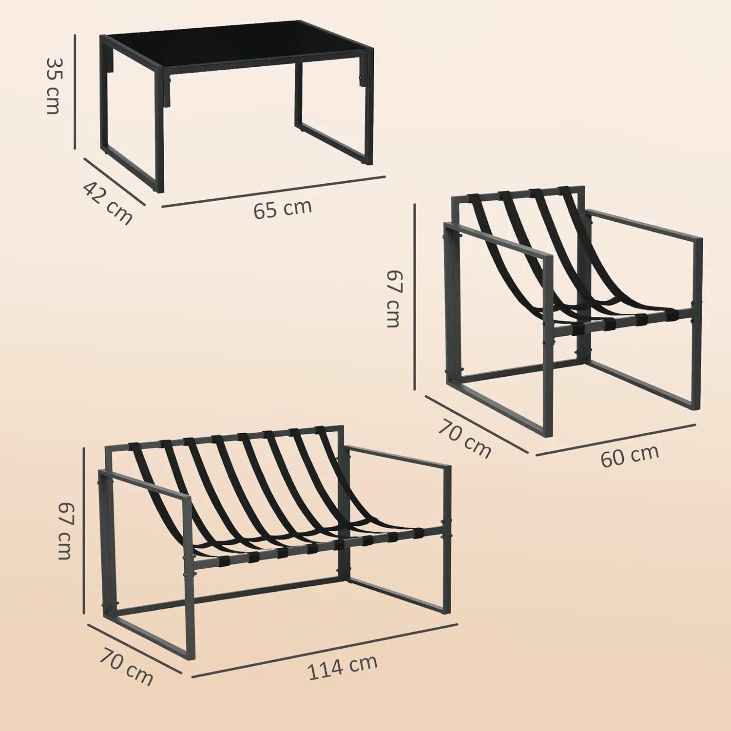 Salon de jardin 2 places en acier gris 70 x 67 vue 7