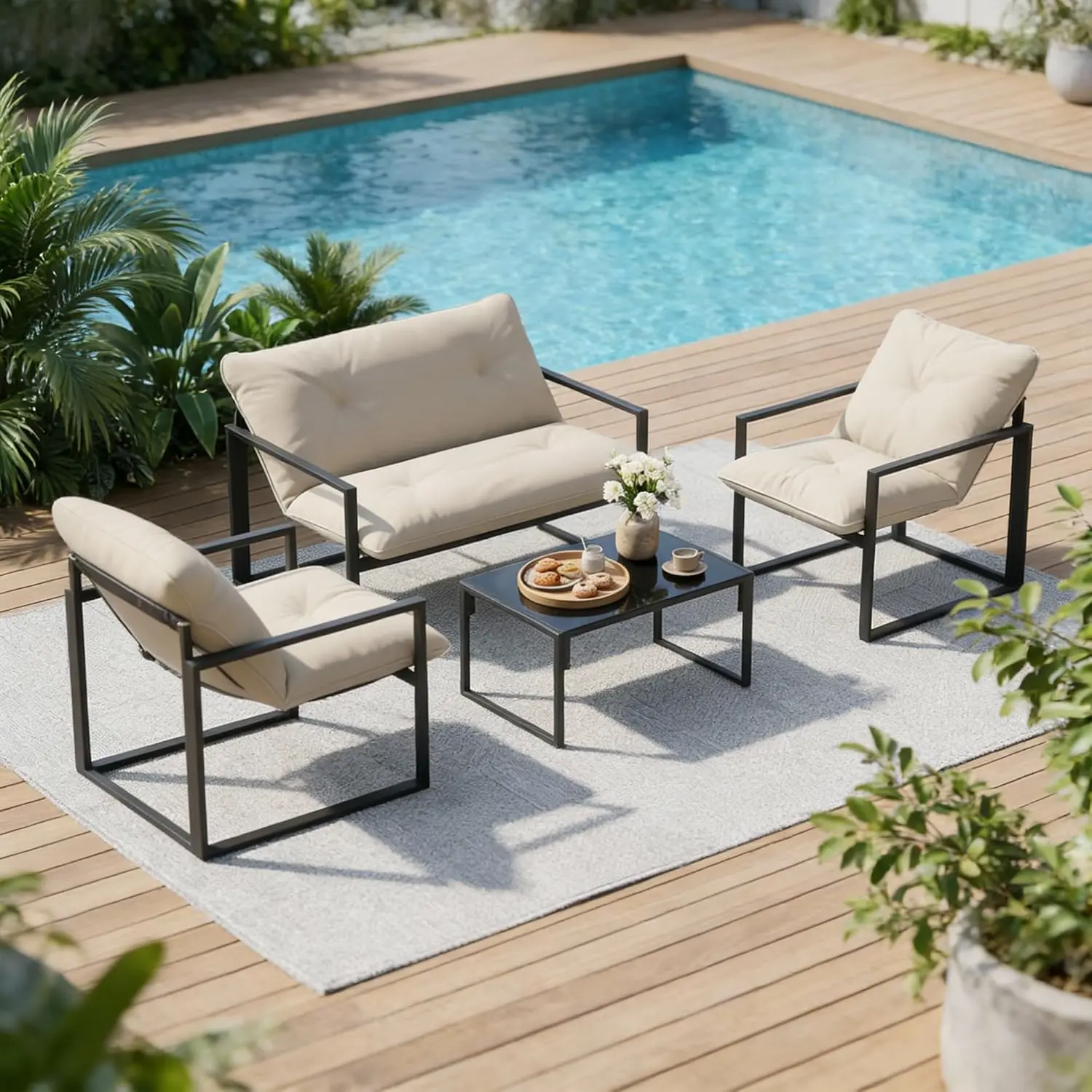 Salon de jardin 2 places en acier gris 70 x 67 vue 8