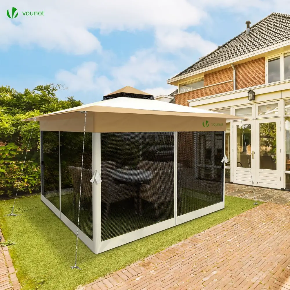 Tonnelle en acier beige 3,6x3,6m vue 3