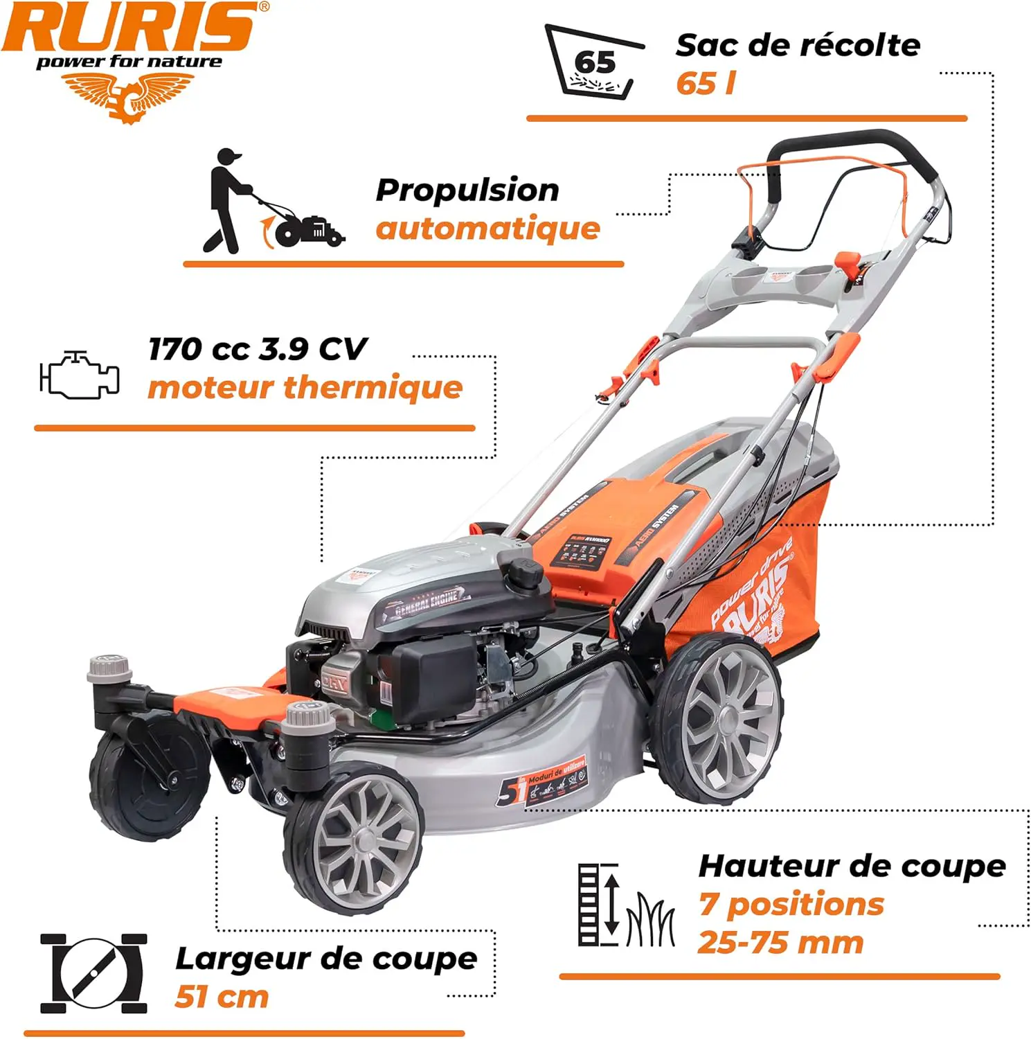 Tondeuse autoportée en acier orange vue 2