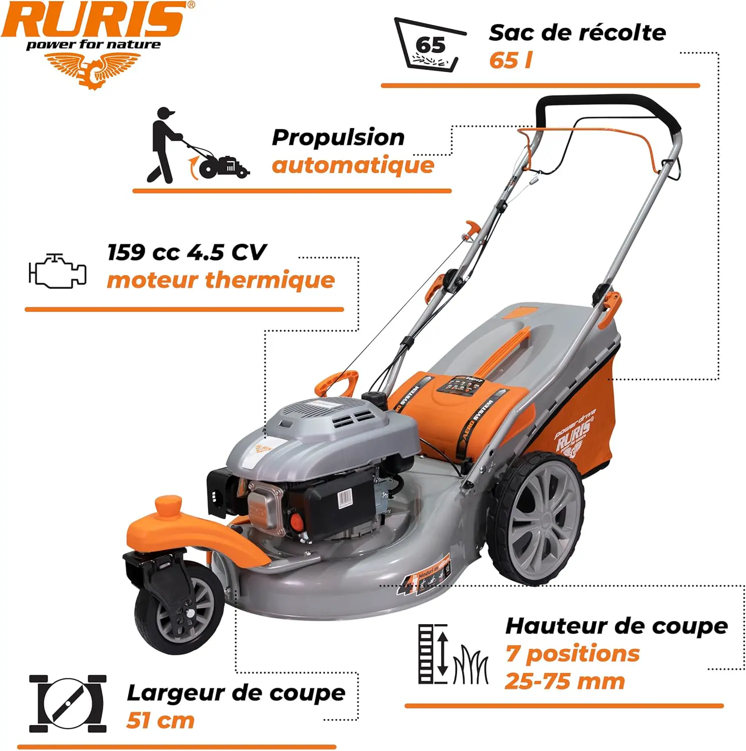 Tondeuse autoportée en acier orange vue 2