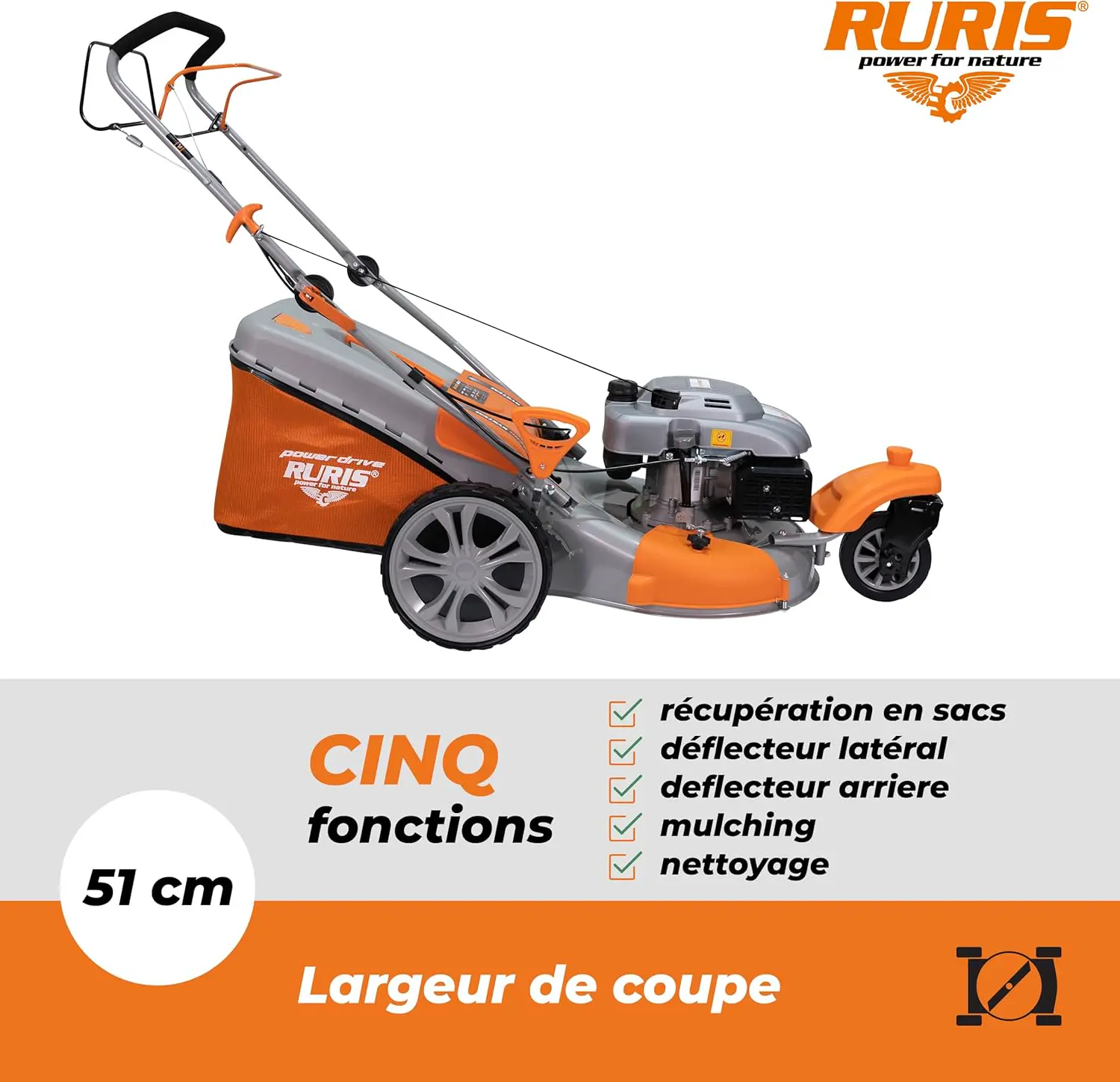 Tondeuse autoportée en acier orange vue 3