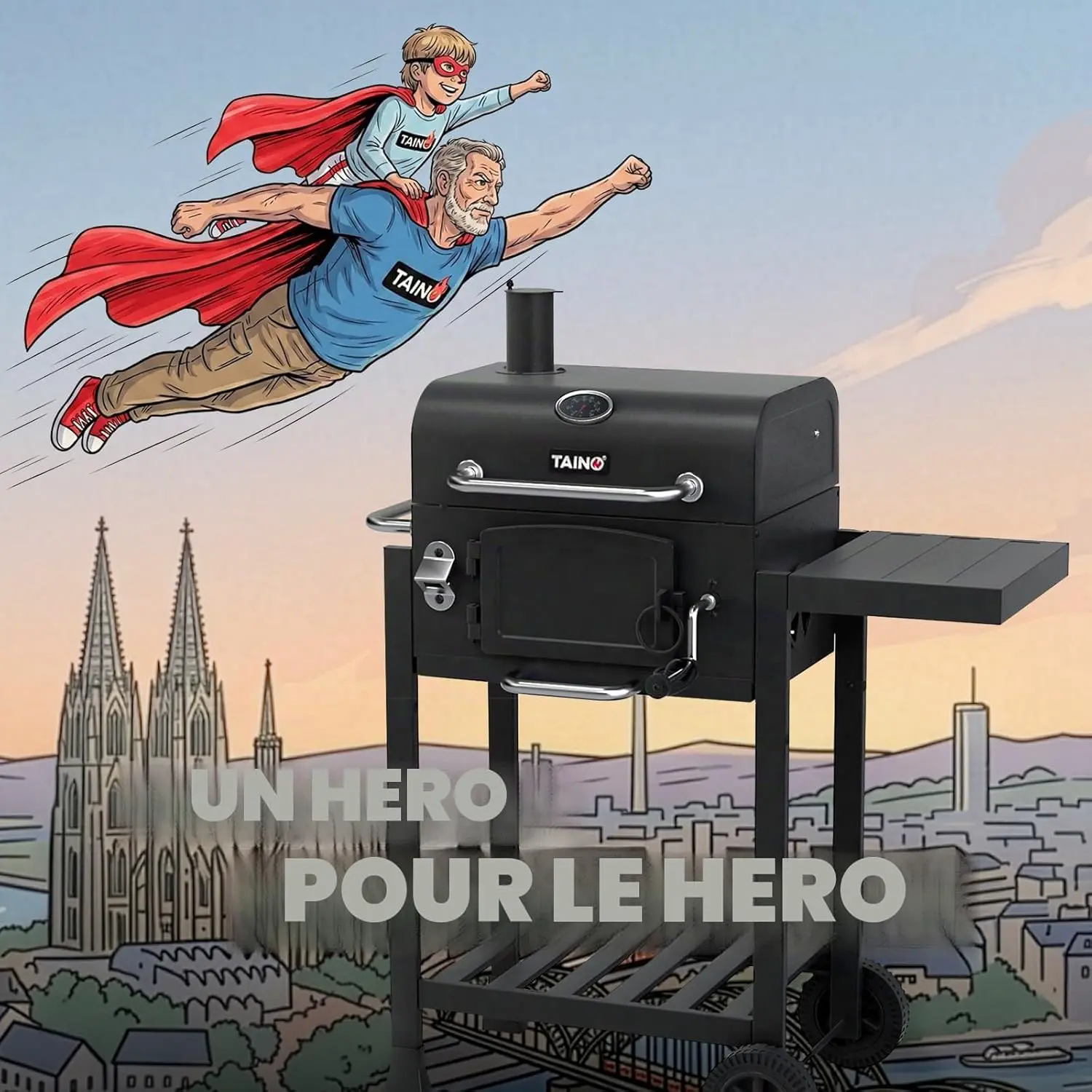 Barbecue à charbon en acier gris 66 x 113,5 cm vue 2