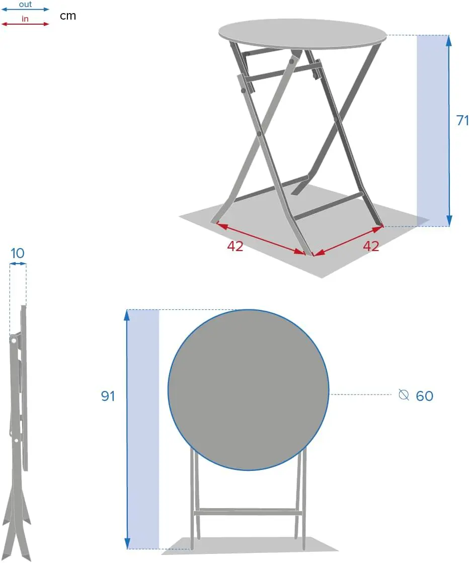 Table de jardin en acier beige 60 x 60 vue 3