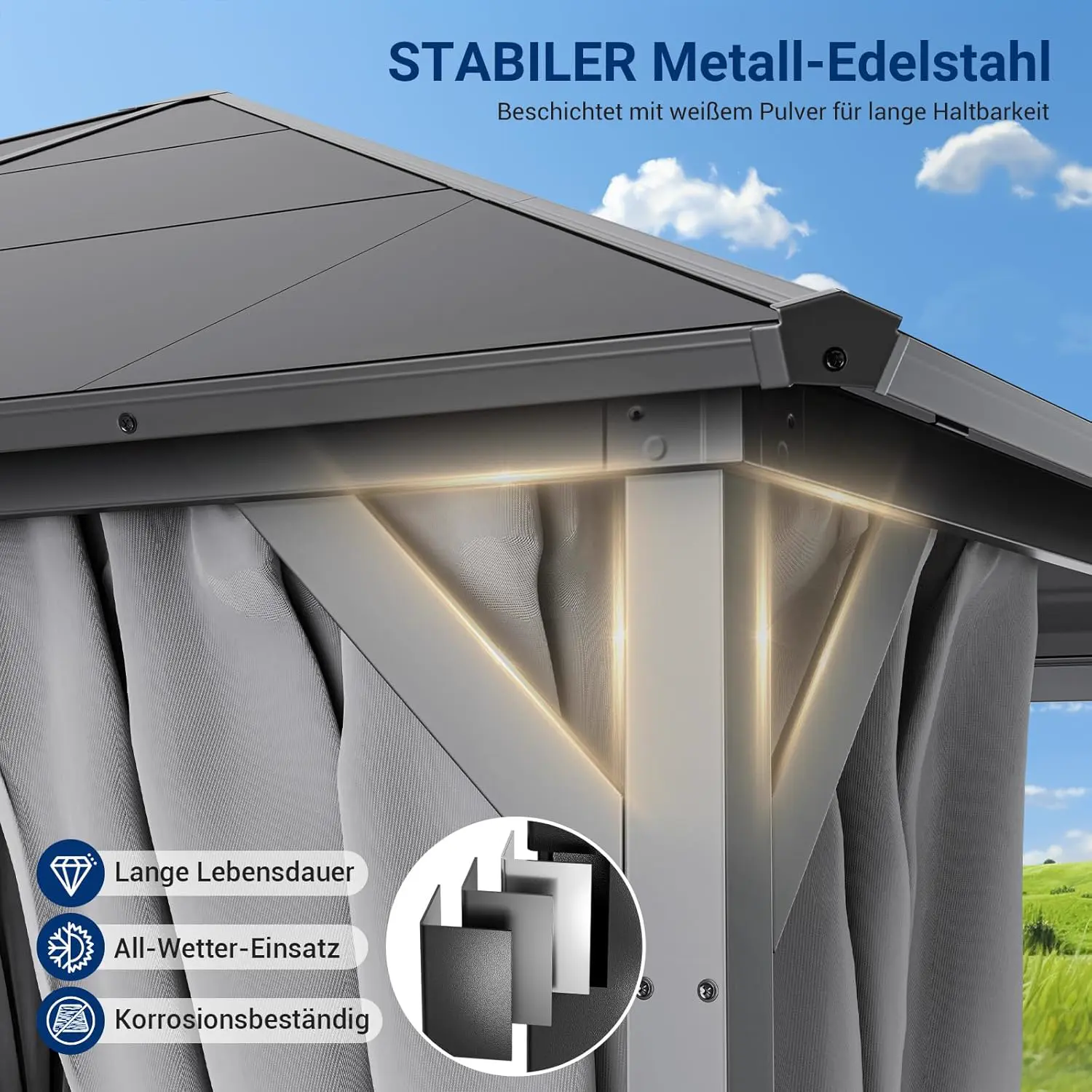 Pergola en métal gris 12 m² vue 4