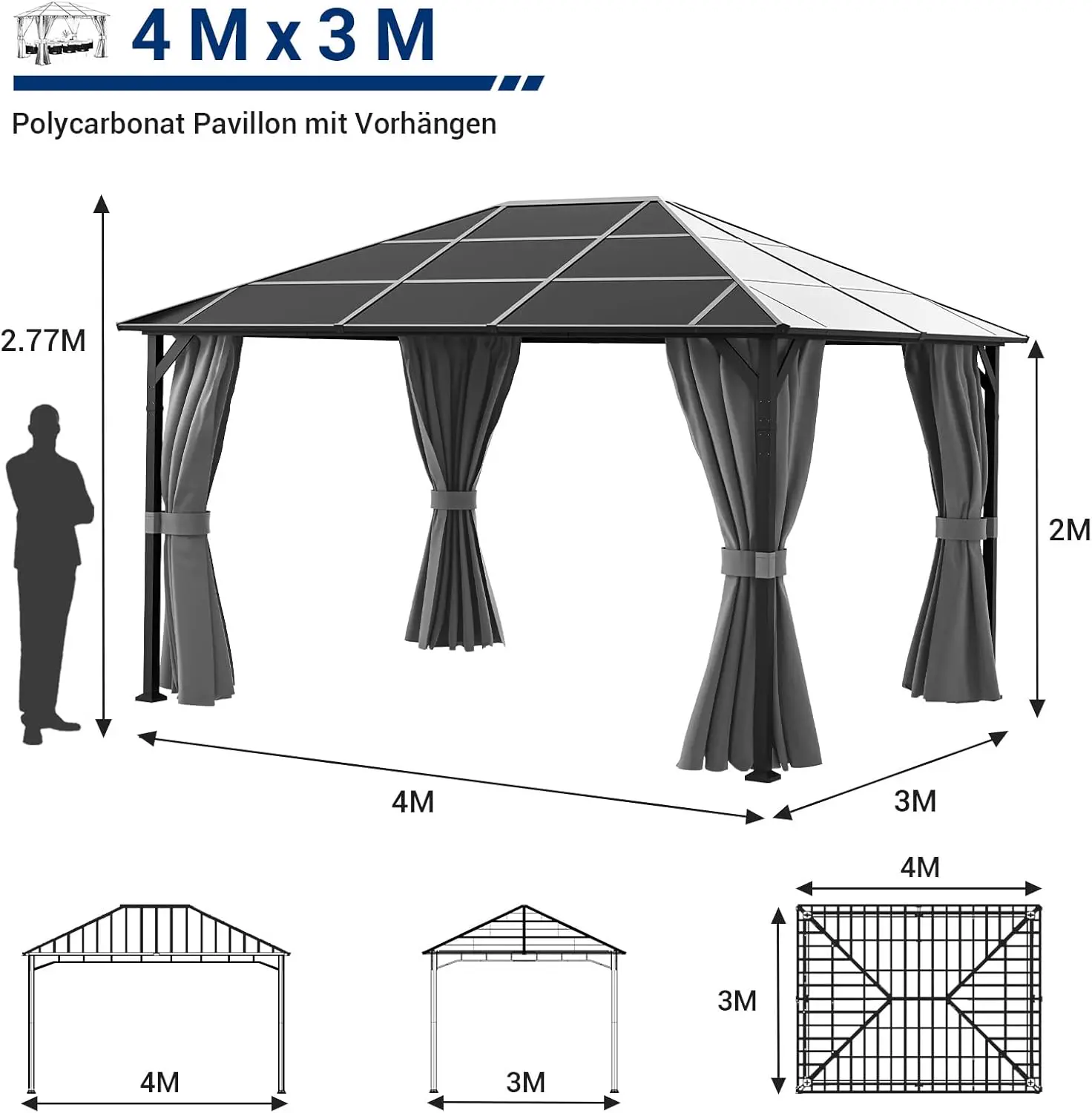 Pergola en métal gris 12 m² vue 5