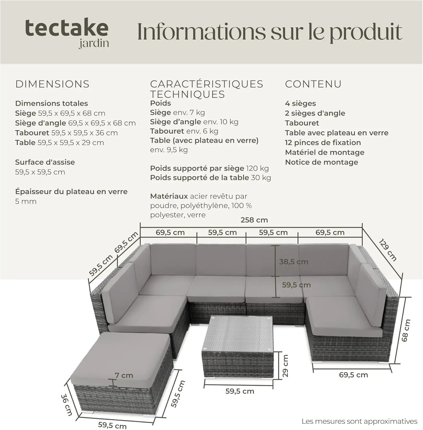 Salon de jardin 6 places en rotin vue 7