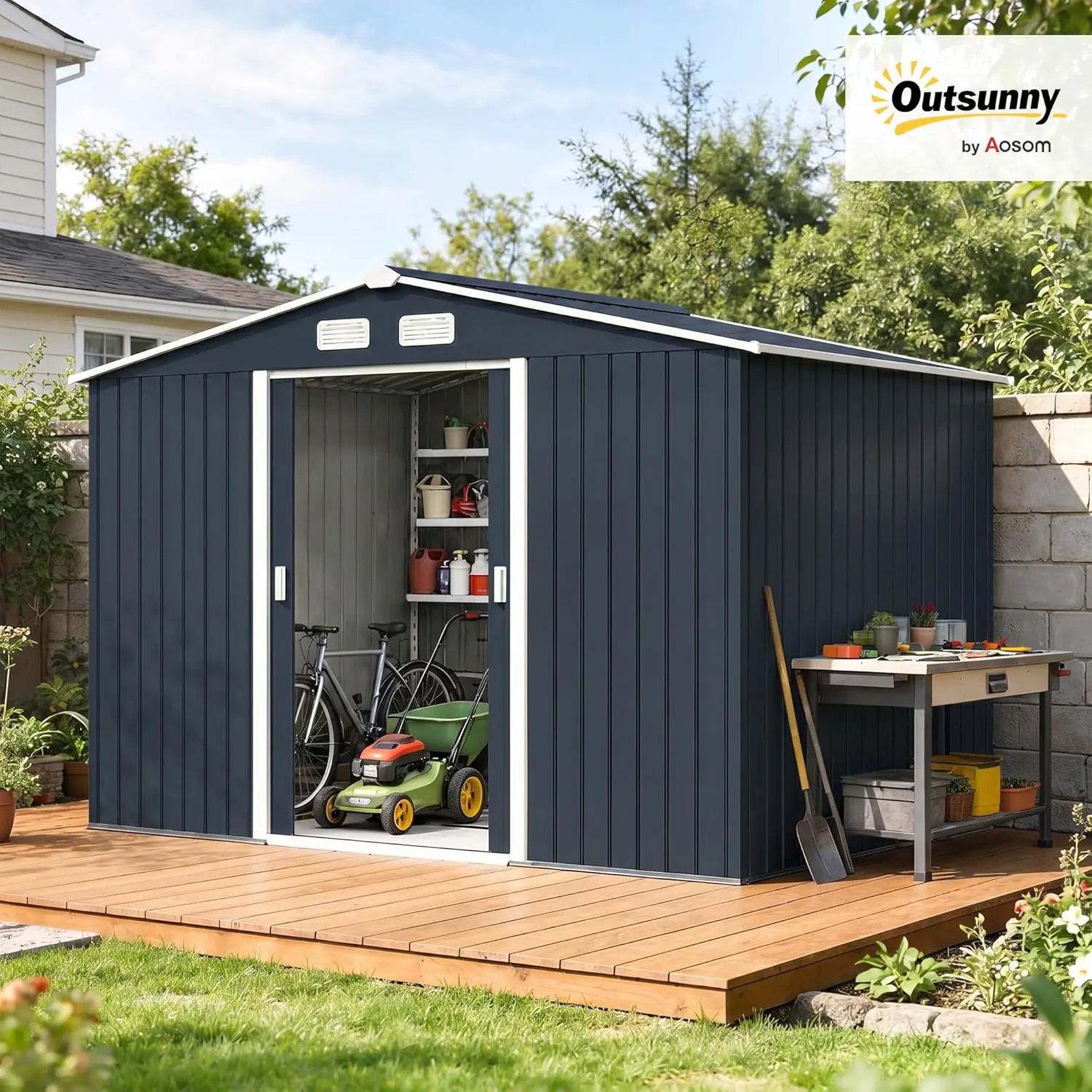 Abri de jardin en métal en acier gris 5,4 m² vue 2