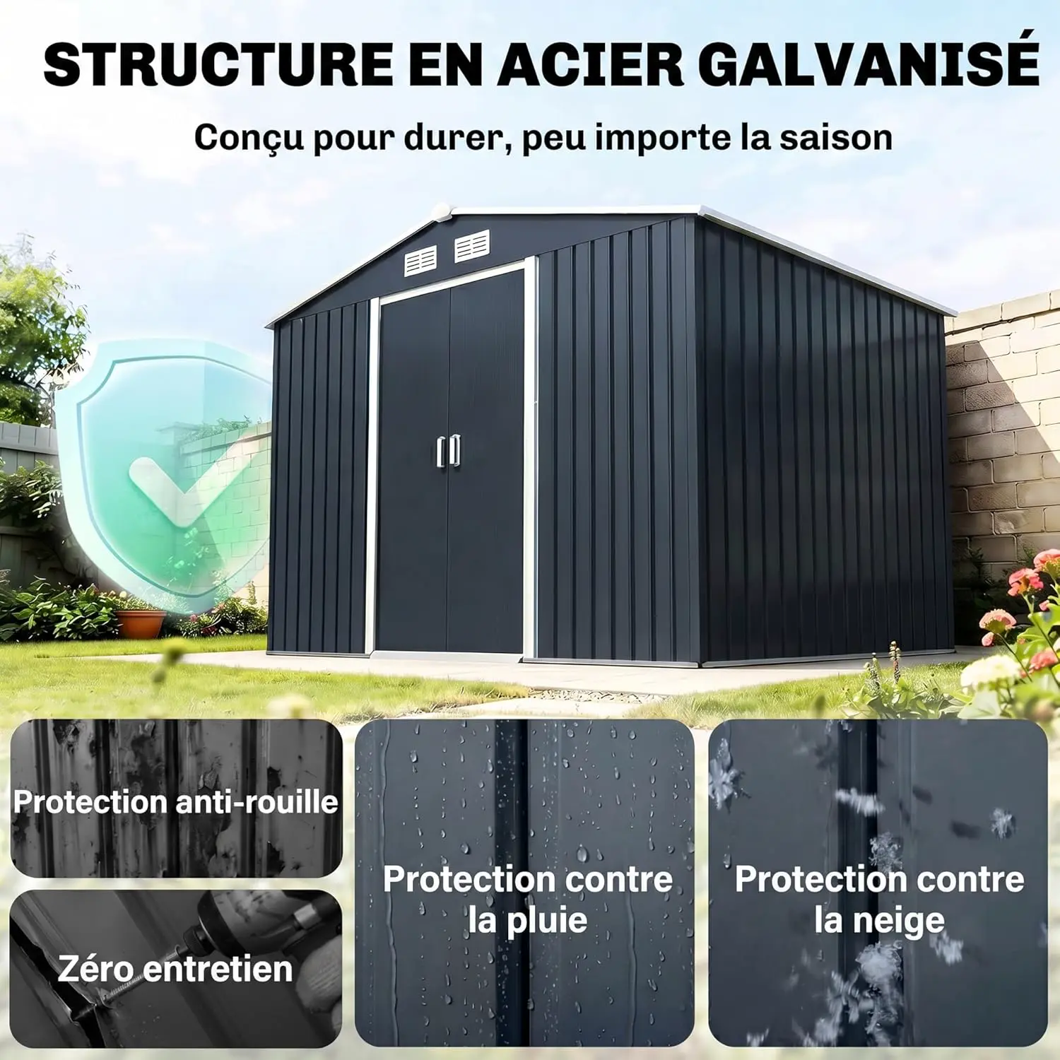 Abri de jardin en métal en acier gris 5,4 m² vue 3
