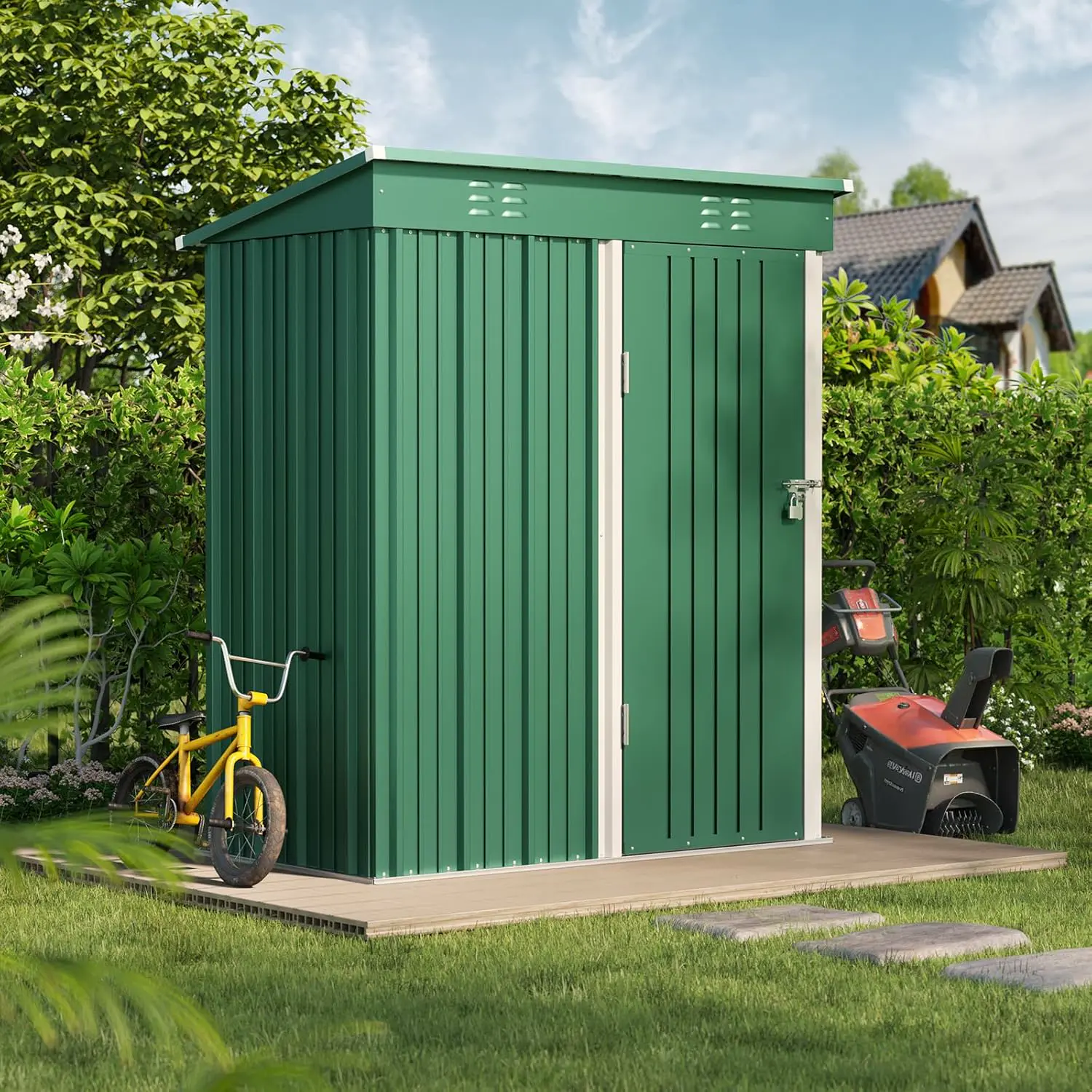 Abri de jardin en métal en acier vert 87 x 180 cm vue 2