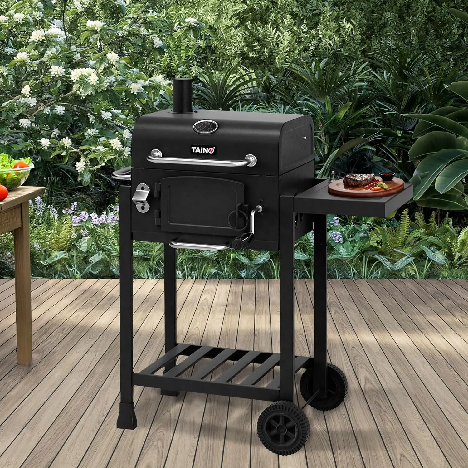 Barbecue à charbon en acier gris 57 x 108 cm vue 2