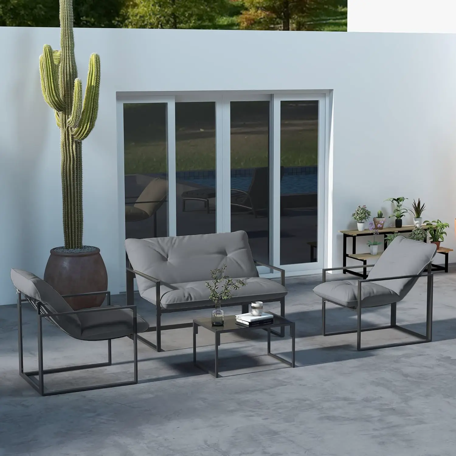 Salon de jardin 2 places en acier noir 114 x 70 vue 2