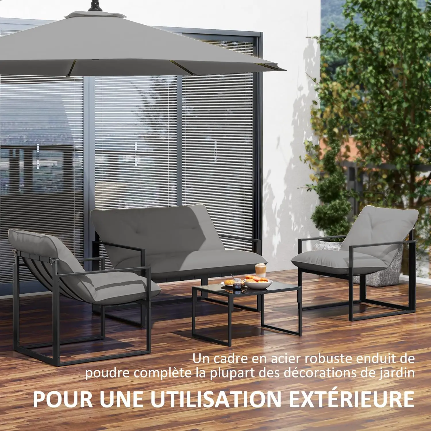 Salon de jardin 2 places en acier noir 114 x 70 vue 5
