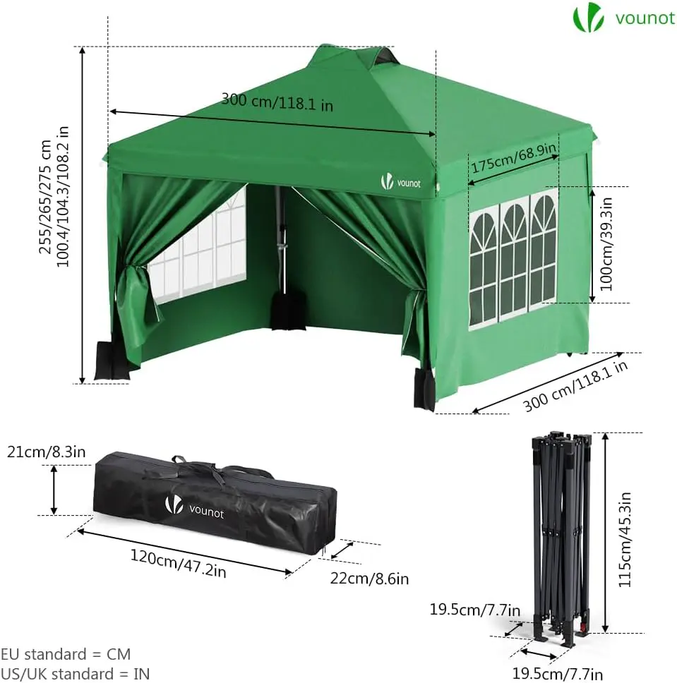 Tonnelle en acier vert 3x3m vue 6