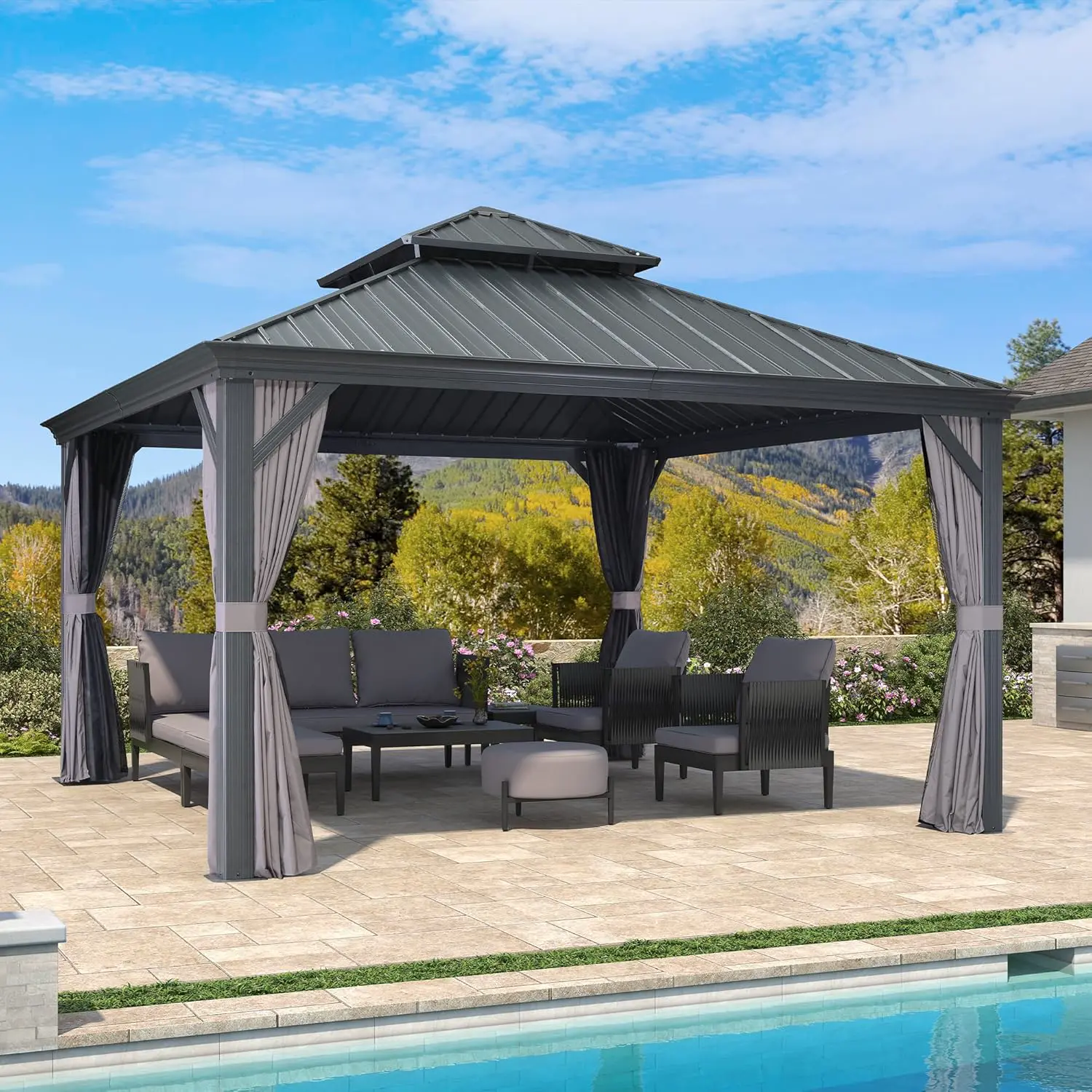 Pergola en aluminium gris 4 x 4 m vue 2