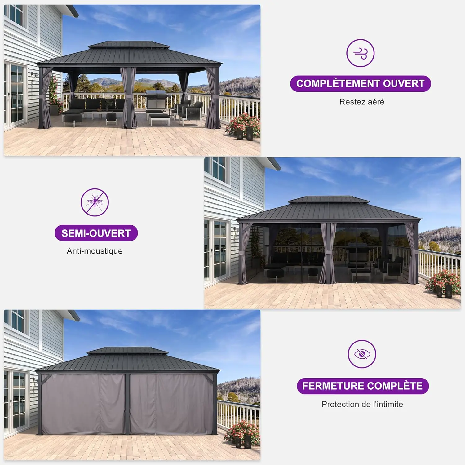 Pergola en aluminium gris 6 x 4,25 m vue 3