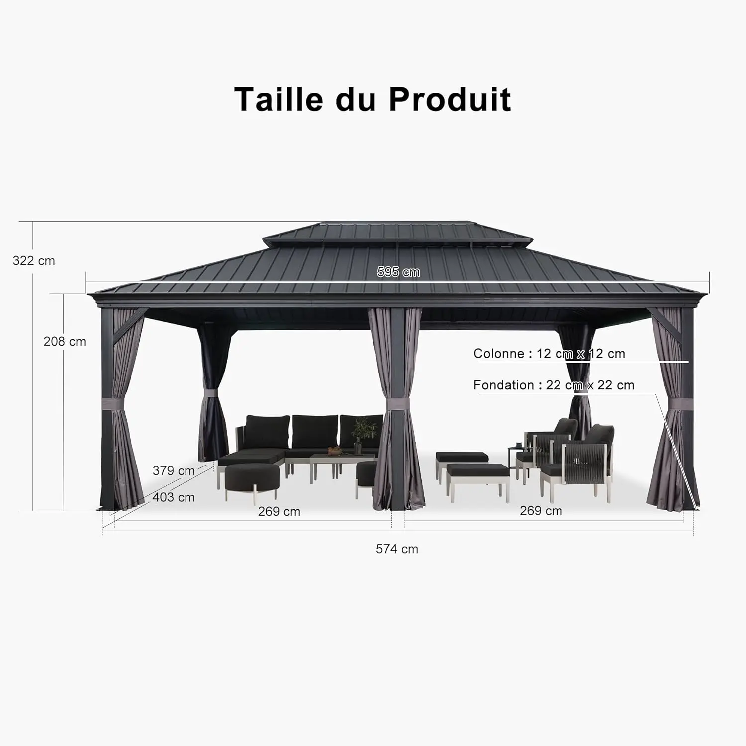 Pergola en aluminium gris 6 x 4,25 m vue 4