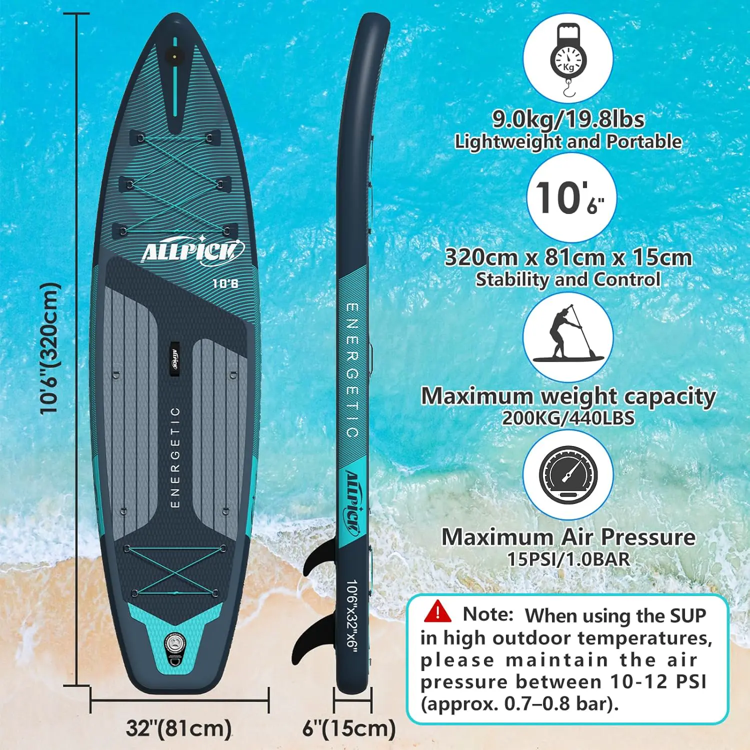 Paddle gonflable vert vue 3
