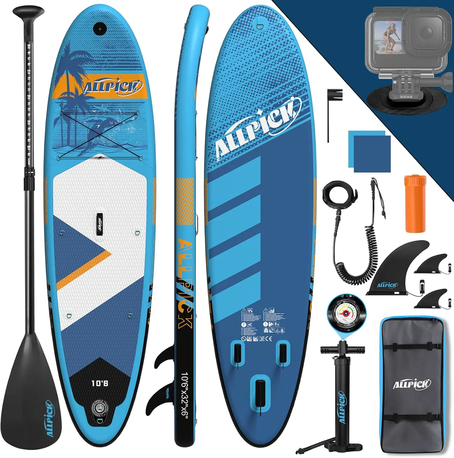 ALLPICK Paddle Gonflable, Kit de Padelsurf de Stand Up Paddle Sup