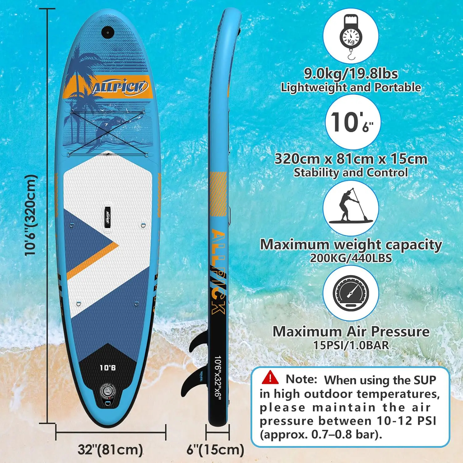 Paddle gonflable bleu vue 3