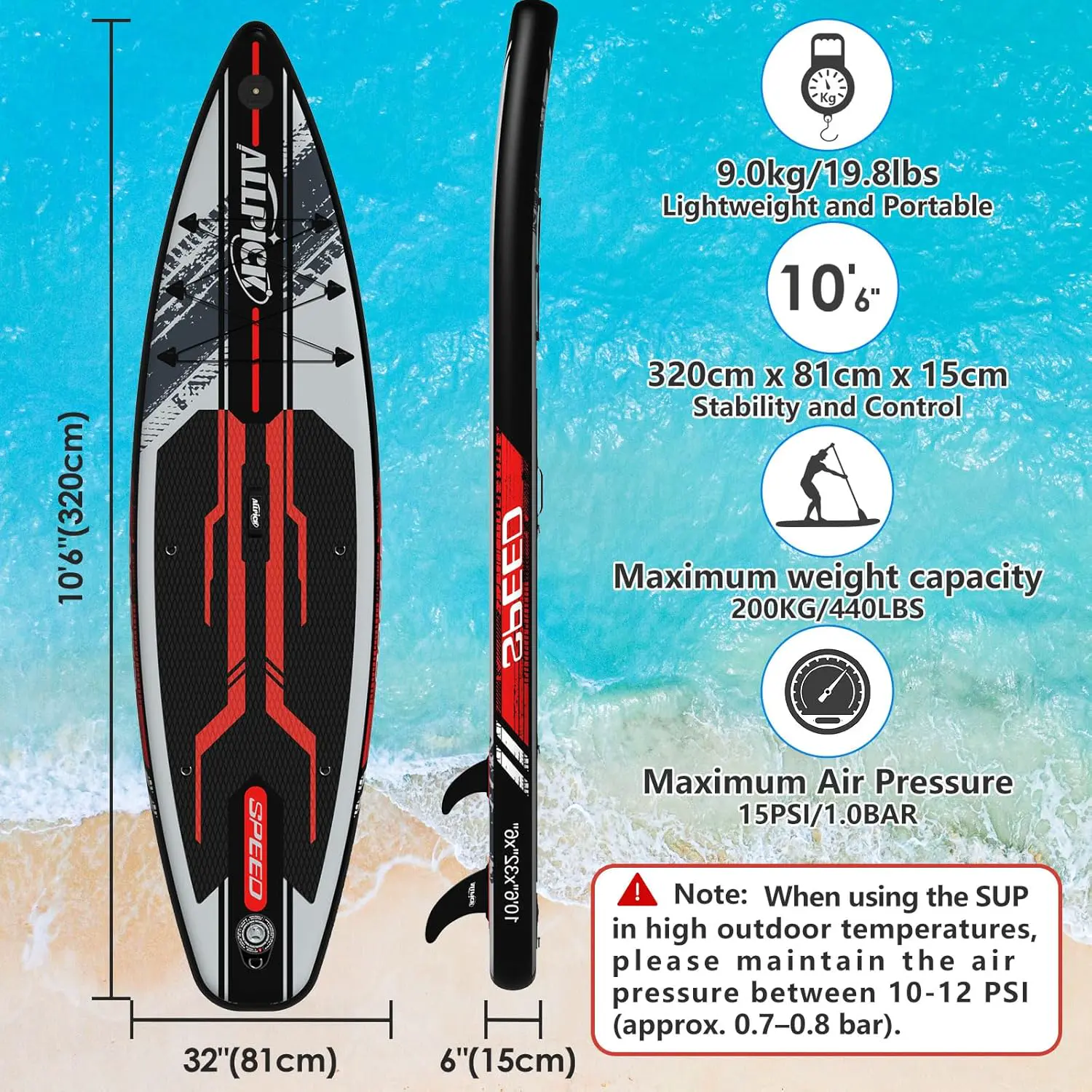 Paddle gonflable rouge vue 3