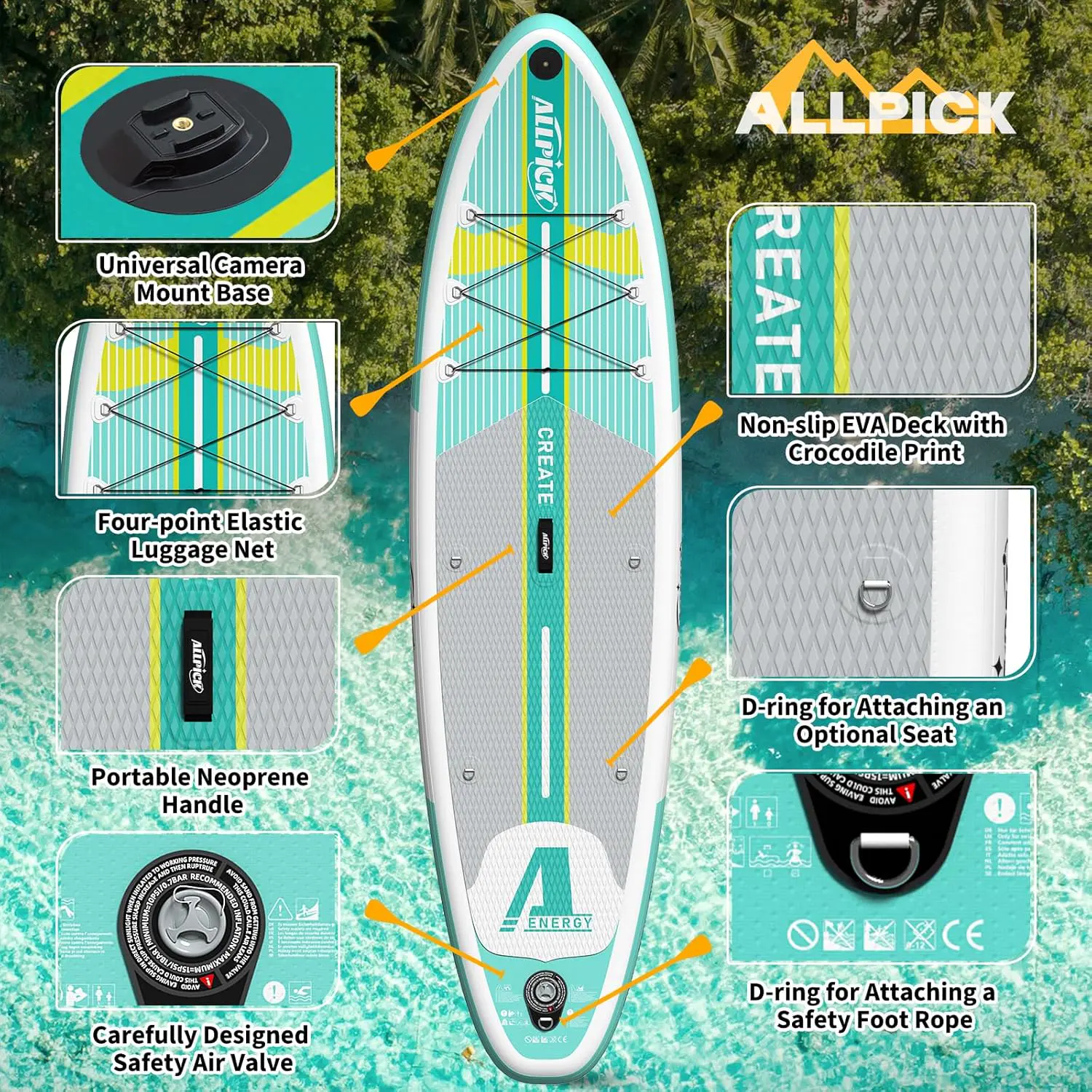 Paddle gonflable ALLPICK Paddle Gonflable, Kit de Padelsurf de… vue 4