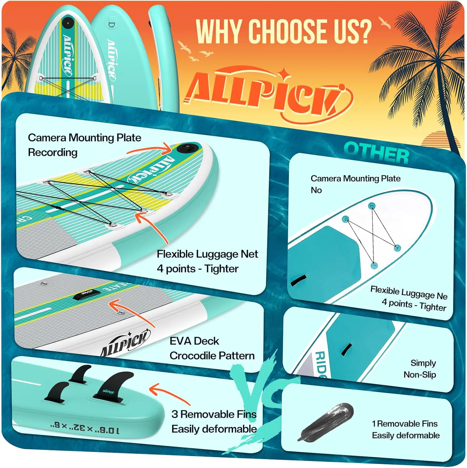 Paddle gonflable ALLPICK Paddle Gonflable, Kit de Padelsurf de… vue 5