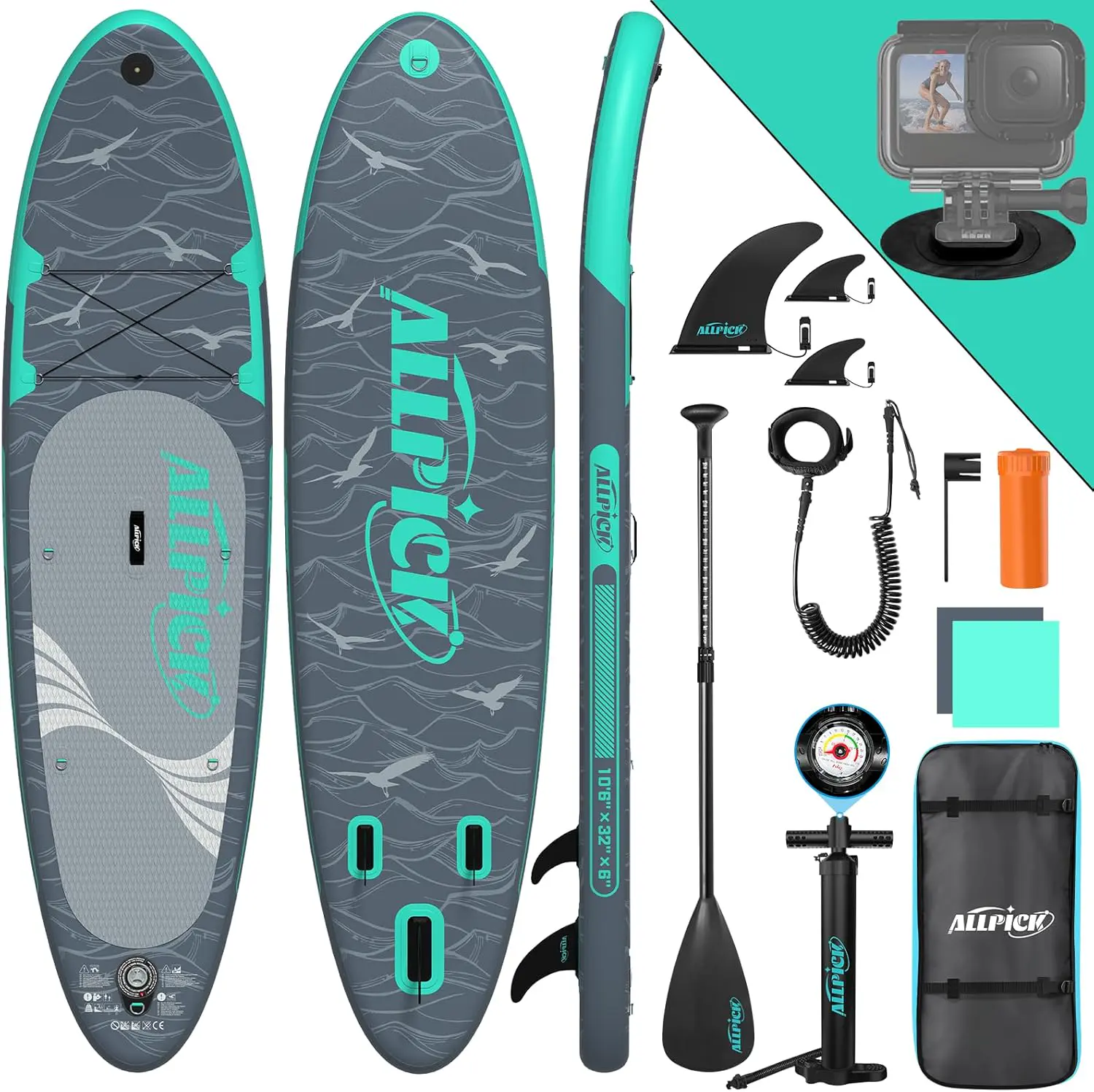 ALLPICK Paddle Gonflable, Kit de Padelsurf de Stand Up Paddle Sup