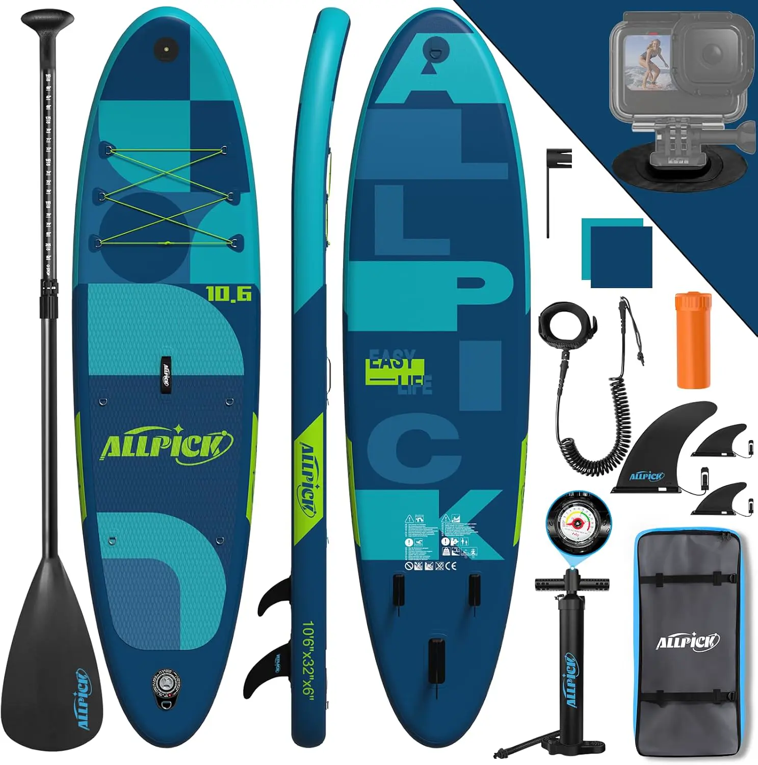 ALLPICK Paddle Gonflable, Kit de Padelsurf de Stand Up Paddle Sup