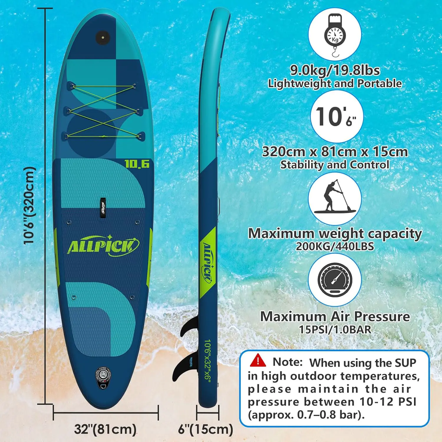 Paddle gonflable bleu vue 3