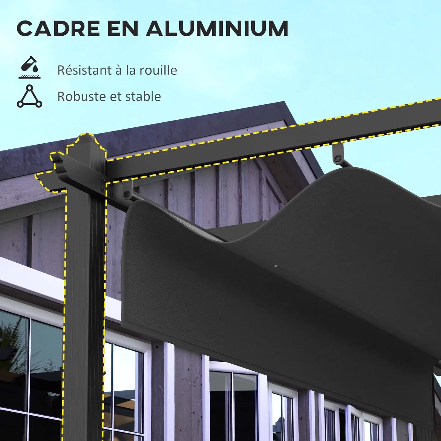 Pergola en aluminium gris 3,6 x 6 m rétractable vue 4