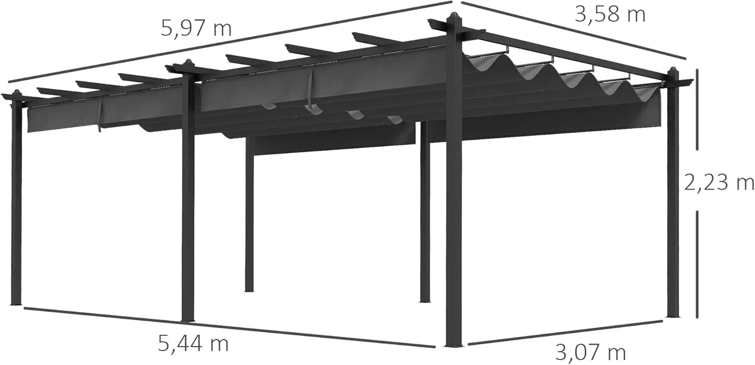 Pergola en aluminium gris 3,6 x 6 m rétractable vue 7