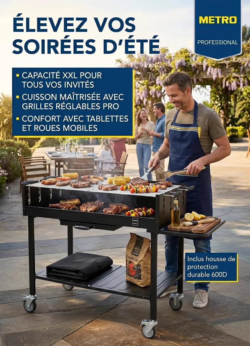 Barbecue à charbon en acier noir 68 x 94 cm vue 6