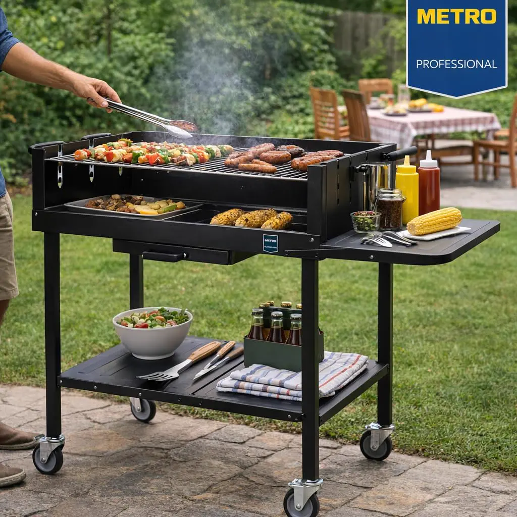 Barbecue à charbon en acier noir 68 x 94 cm vue 7