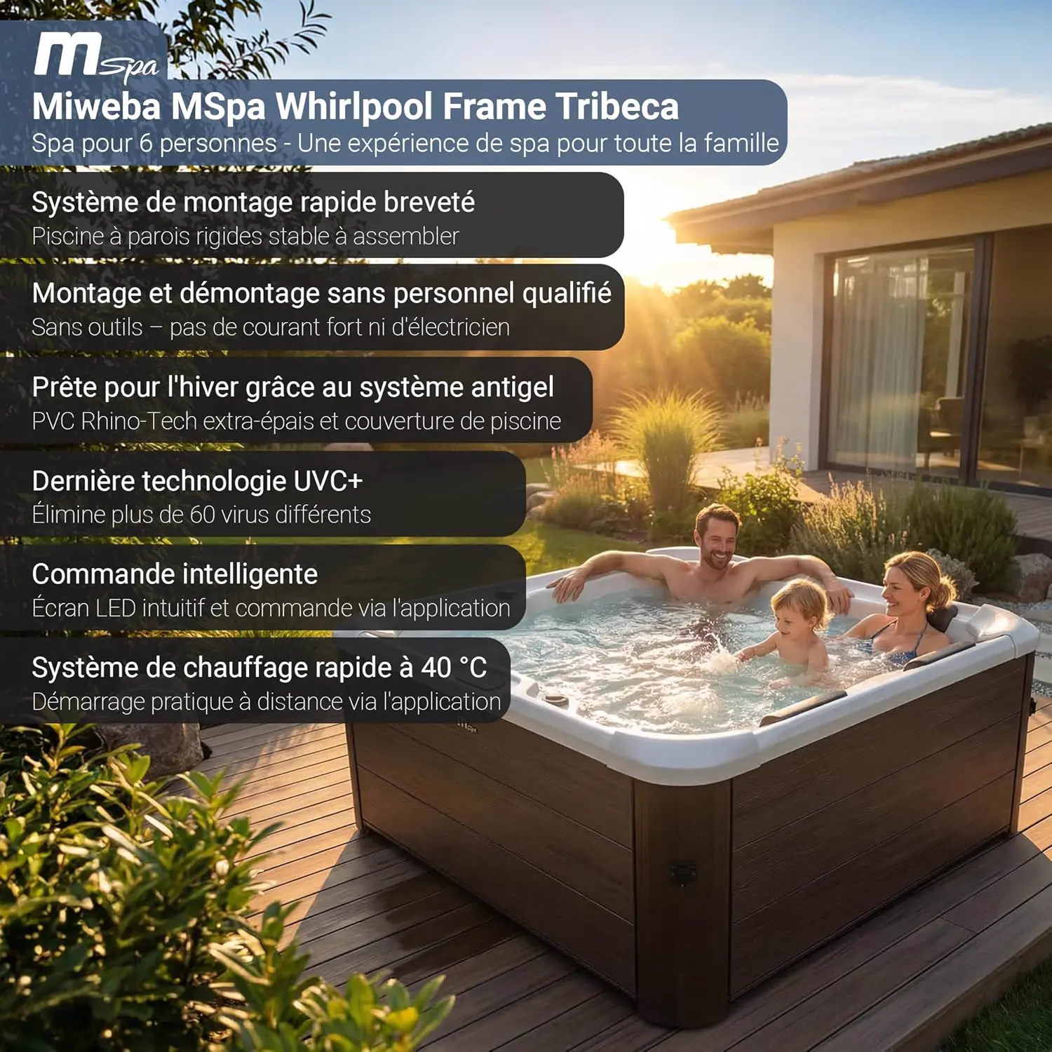 Spa gonflable 6 personnes 6 places en bois 160 x 65 cm vue 2