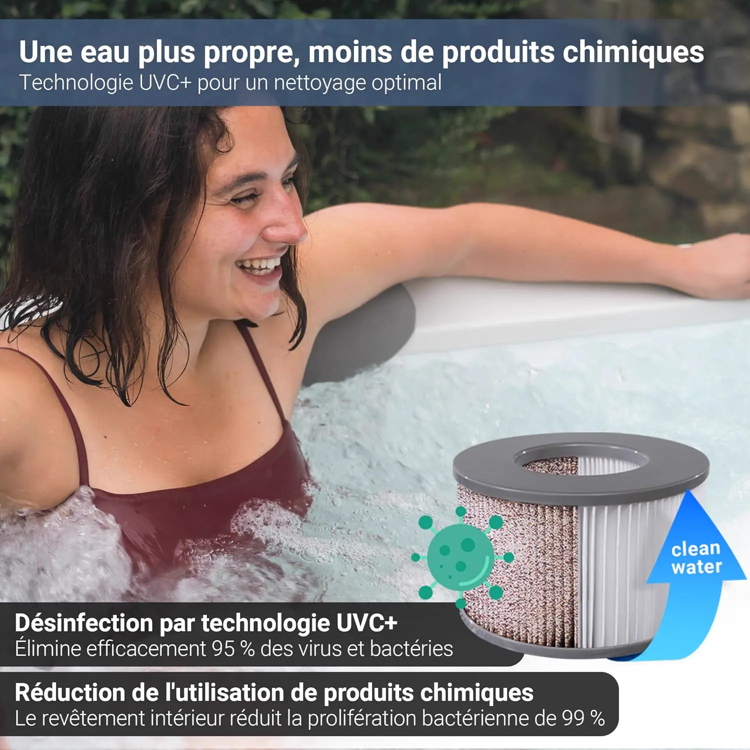 Spa gonflable 6 personnes 6 places en bois 160 x 65 cm vue 6