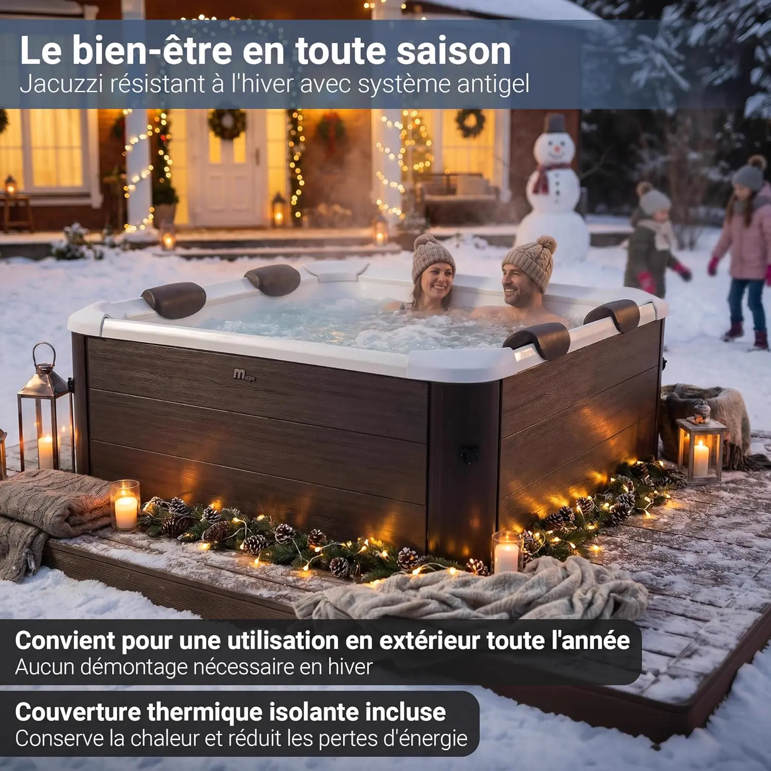 Spa gonflable 6 personnes 6 places en bois 160 x 65 cm vue 7