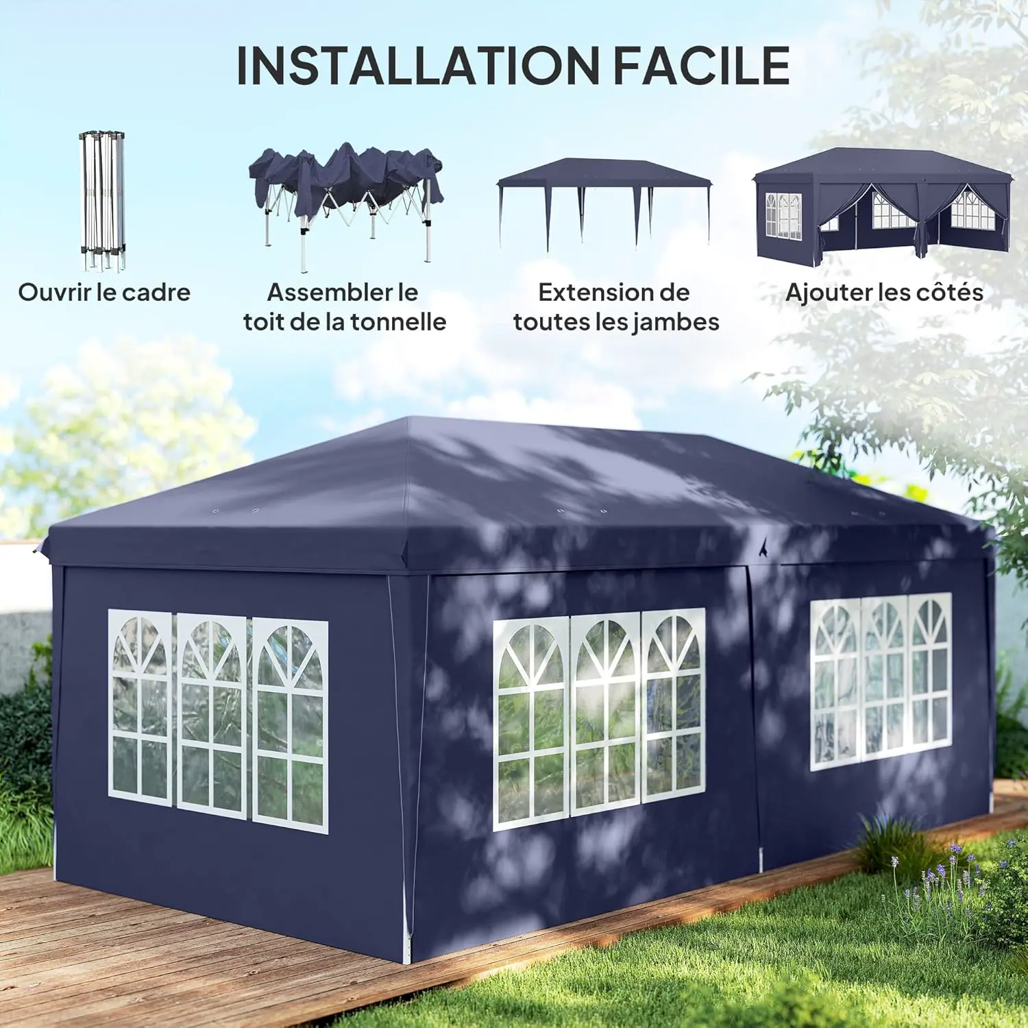 Tonnelle en métal bleu 3x6m vue 3