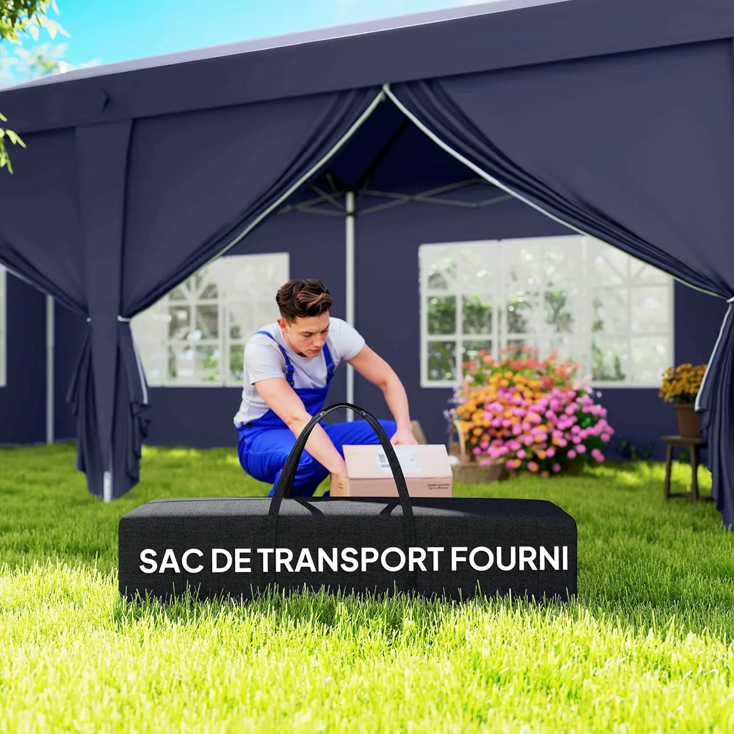 Tonnelle en métal bleu 3x6m vue 6