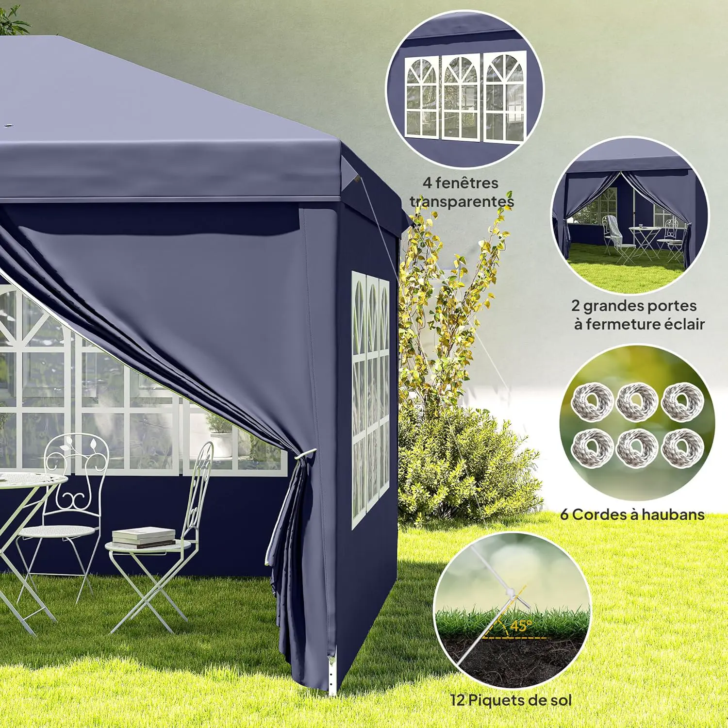 Tonnelle en métal bleu 3x6m vue 8
