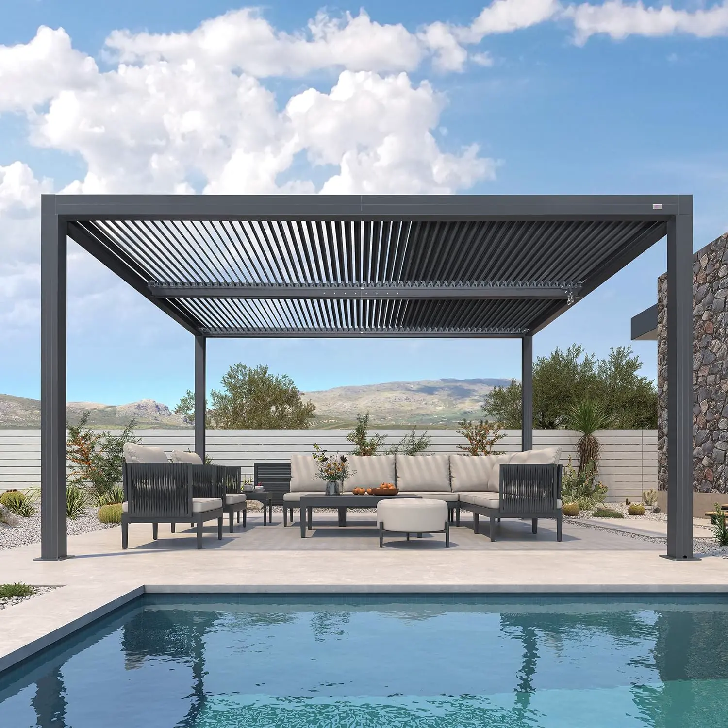 Pergola en aluminium gris 14 m² vue 2